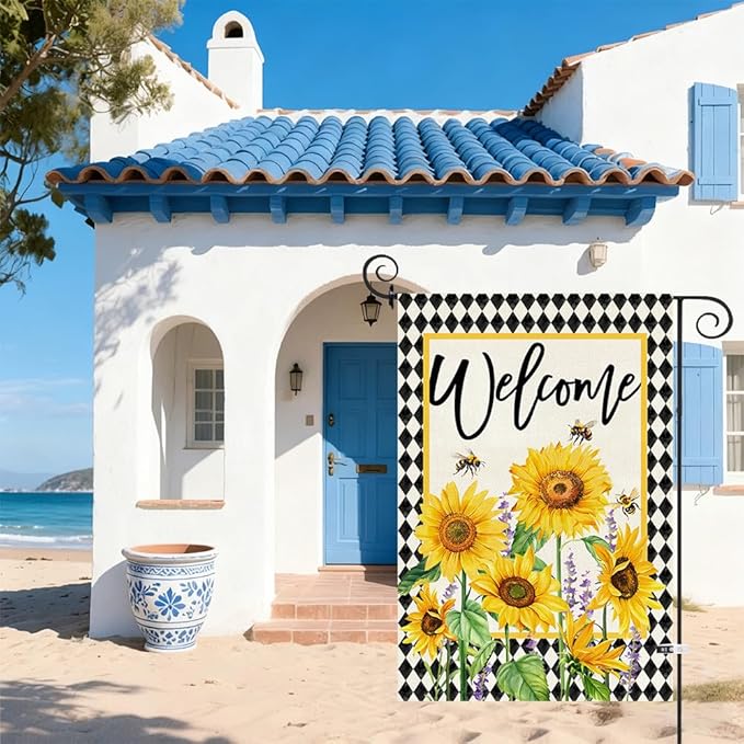 Baccessor Spring Summer Garden Flag 12.5x18 Inch Double Sided Burlap, Sunflowers Floral Flowers Welcome Holiday Front Yard Lawn Outdoor Outside Decoration