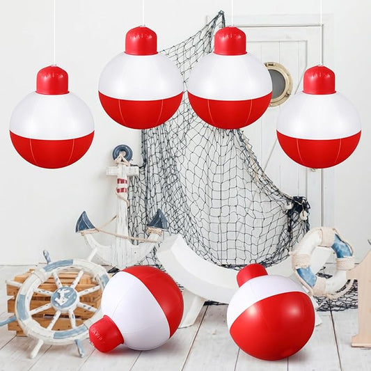 Jetec 6 Pcs 12 Inch Inflatable Fishing Bobber Balloons Decorations Outdoor Inflatable Red White Hanging Ornaments for Fishermen Birthday Party Yard Decoration Party Favors Supplies