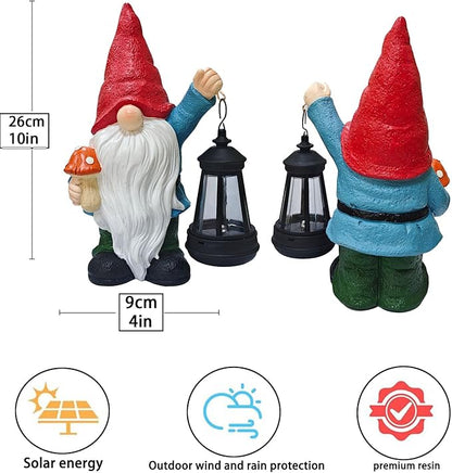 Garden Gnomes Statue with Solar Outdoor Lights, Resin Outdoor Solar Gnome Decorations for Yard Garden, Patio Gnome Gifts for Mom (Art Deco)