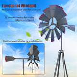 DREAMADE 8ft Steel Windmill, Farmhouse Windmill Decoration with Directional Vane, 4 Anchoring Stakes & Reinforced Base, Weather-Ready Garden Spinner for Backyard, Garden, Patios, Rural Areas (Grey)