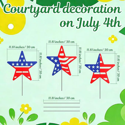 3 Pcs 4th of July Yard Signs Metal Patriotic Star Garden Stakes Red White Blue Lawn Decorations Outdoor American Patriotic Star Yard Decoration with Stake for Independence Memorial Day Lawn Decor