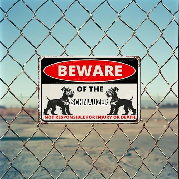 Beware Of The Dog Schnauzer Sign Aluminum Metal Tin Signs Outdoor Yard Sign Warning Sign For Fence Yard Home Kitchen Farm Garden Wall Decor 8x12 Inch