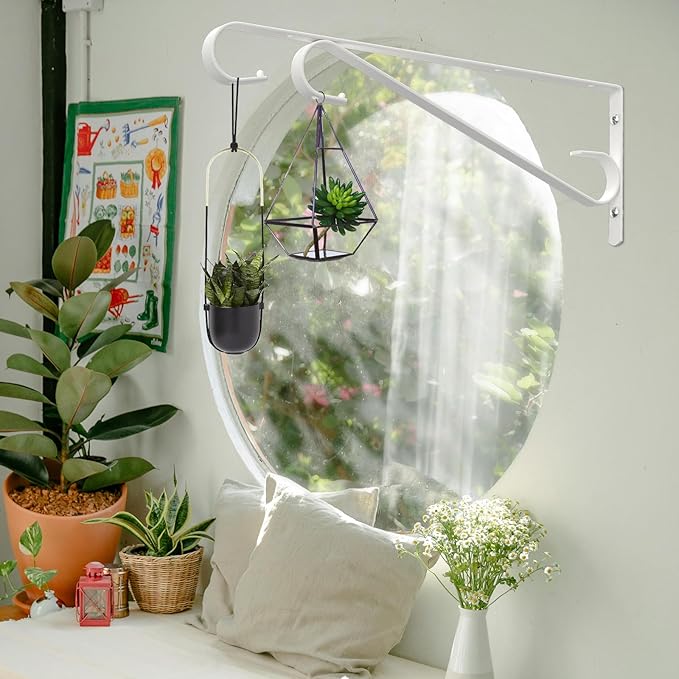 Plant Hangers Outdoor，2 Pack 15.4 Inch Hanging Plant Hooks,Heavy Duty Wall Plant Hanger,Plant Hanger Bracket for Bird Feeders, Planters, Lanterns, Wind Chimes, Wihte