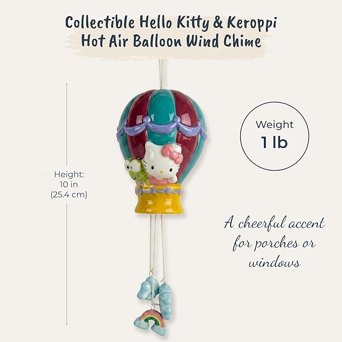 Hello Kitty and Keroppi Hot Air Balloon Wind Chime, 4" L x 4.25" W x 10" H Created by Blue Sky Clayworks