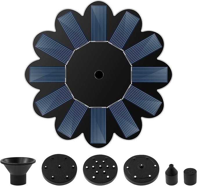 Solar Fountain for Bird Bath, Solar Water Fountain Pump for Bird Bath, Solar Bird Bath Fountains with 6 Nozzles for Gardens, Ponds, Pools, Indoors Outdoors