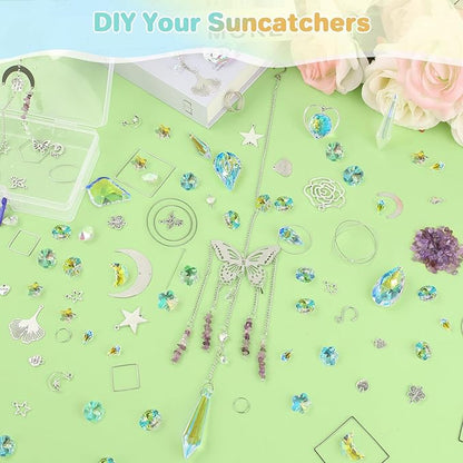 FACIACC 407 Pcs DIY Crystal Suncatcher, Sun Catchers Making Kits Craft with Hooks for Adults, Hanging Decorative with Chain Crystals Rainbow for Indoor Outdoor Garden Windows and Party Decor