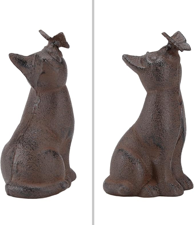 Cat Kissing Butterfly Statue, 5.71H Cast Iron Figurines, Garden Collection, Garden Stone Decorative Home Outdoor Decor TQGJNY106