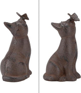 Cat Kissing Butterfly Statue, 5.71H Cast Iron Figurines, Garden Collection, Garden Stone Decorative Home Outdoor Decor TQGJNY106