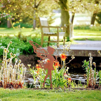 Cute Fairy Silhouette Decorative Metal Garden Yard Stakes Arts Decor Outdoor Garden Patio Ornaments, Average code