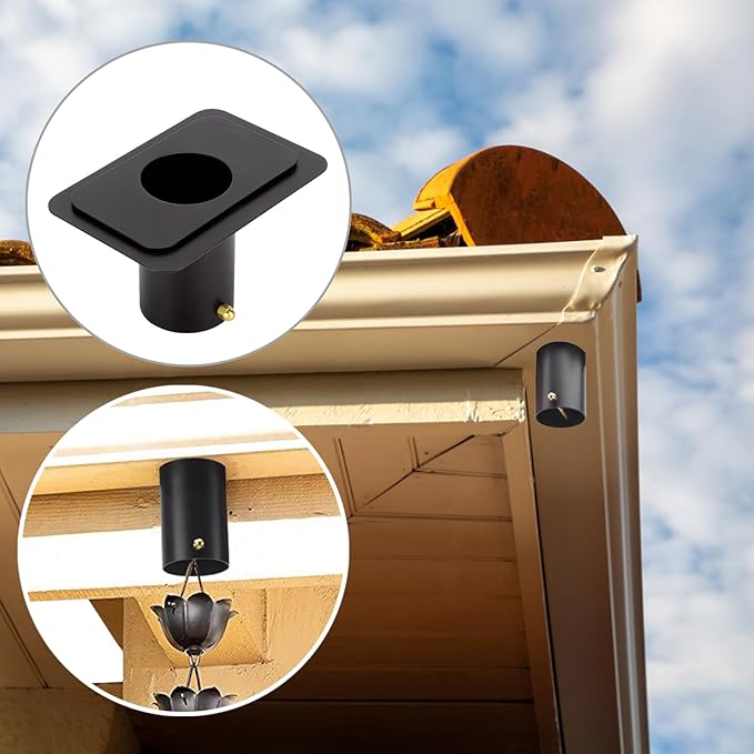 1 Pack Rain Chain Gutter Adapter, Black Metal Rain Chain Adapter with Bolt, Rain Chain Gutter Installation for Outside Gutters Downspout Accessories
