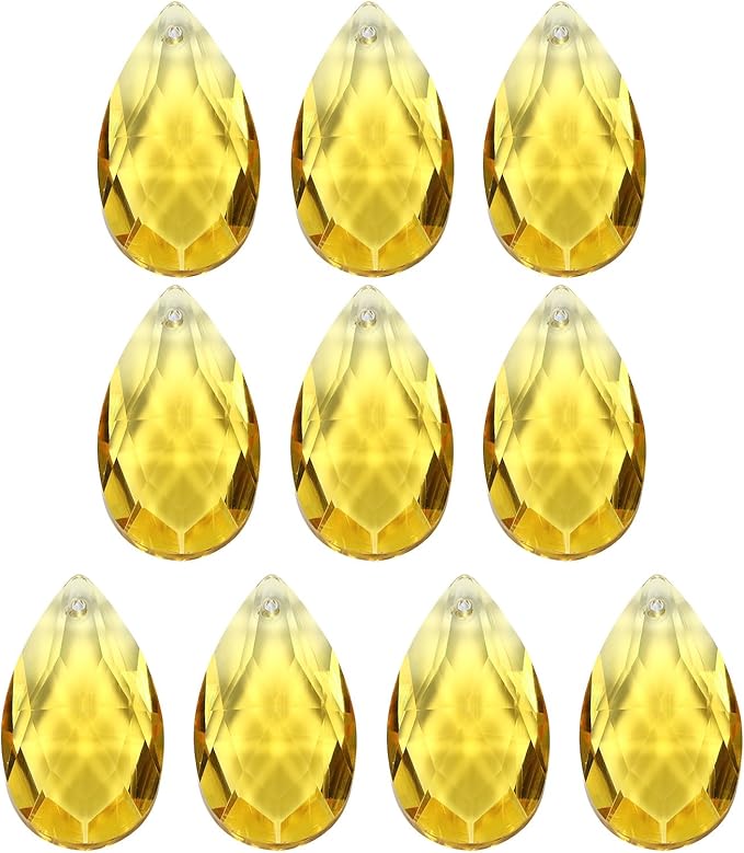 PATIKIL K9 Crystal Pendants Teardrop Beads, 10 Pack 38mm Chandelier Prisms Parts Hanging Beads DIY Lamp for Arts Crafts Decoration, Golden