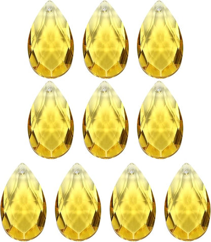 PATIKIL K9 Crystal Pendants Teardrop Beads, 10 Pack 38mm Chandelier Prisms Parts Hanging Beads DIY Lamp for Arts Crafts Decoration, Golden