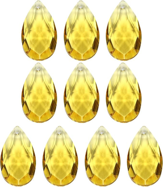 PATIKIL K9 Crystal Pendants Teardrop Beads, 10 Pack 38mm Chandelier Prisms Parts Hanging Beads DIY Lamp for Arts Crafts Decoration, Golden