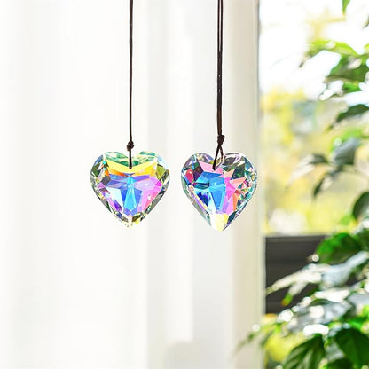 H&D HYALINE & DORA 2PCS 50mm Suncatcher Crystal Heart Prisms Hanging for Windows,AB Color Heart Shape Prisms Rainbow, Glass Chandelier Prism Sun Catcher with Rope