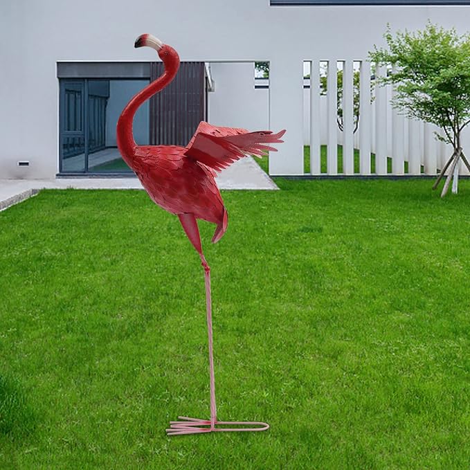 Outdoor Flamingo Garden Statues Set of 1/2/3, Metal Lawn Art Decorations with Rustproof Iron, Lifelike Tropical Bird Sculpture for Yard Patio Terrace Wedding Birthday Gift