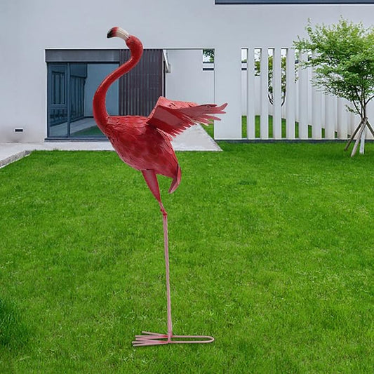 Outdoor Flamingo Garden Statues Set of 1/2/3, Metal Lawn Art Decorations with Rustproof Iron, Lifelike Tropical Bird Sculpture for Yard Patio Terrace Wedding Birthday Gift
