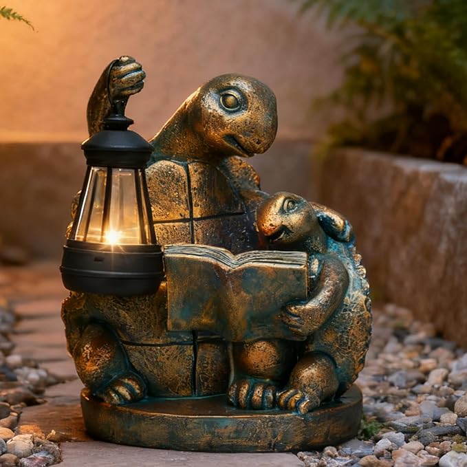 Turtle Solar Powered Outdoor Garden Statue, Resin Statue with Solar Light Lantern, Decorative Lawn, Yard Outdoor Turtle Decoration. Unique Home Decoration, Gifts for Women,Mom on Mother's Day