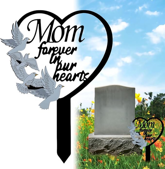 11 inch Metal Mom Memorial Stake Grave Decorations for Cemetery Gravesite Sympathy Markers Waterproof Memorial Gifts for Loss of Mother Tombstones Plaque Outdoors Lawn Yard Decor