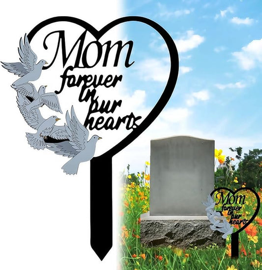 11 inch Metal Mom Memorial Stake Grave Decorations for Cemetery Gravesite Sympathy Markers Waterproof Memorial Gifts for Loss of Mother Tombstones Plaque Outdoors Lawn Yard Decor