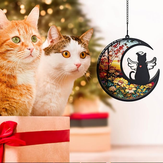 BamLue Cat-Angle Suncatcher Loss Sympathy Gift, 2-Layer DIY Memorial Sun Catcher, Pet Bereavement Gift, Gifts for Loss of Cat in Loving Memory