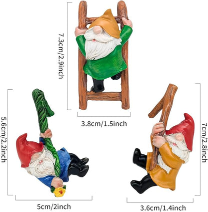 Set 3 Climbing Garden Gnomes Statue Tree Faces Decor Outdoor Yard Flower Pot Landscape Dwarf Tiny Elf Fairy Garden Micro Funny Patio Hanging Resin Figurine Accessories Clearance Deals Fence Ornaments
