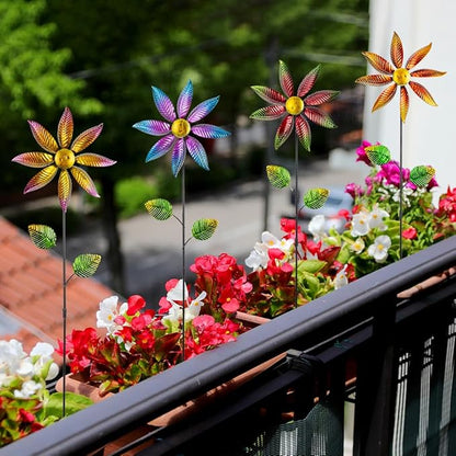Stargarden 4Pcs Metal Outdoor Wind Spinners, Small Pinwheels for Yard, Decorative Garden Stakes for Patio,Lawn, Outdoor