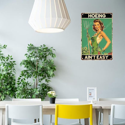 snowsun Vintage Metal Signs Girl Hoeing Ain't Easy Funny Tin Sign Wall Decor for Living Room Bedroom Garden Yard Bar Cafe 8×12 Inches