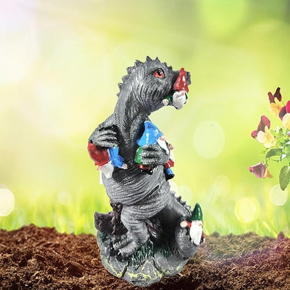 1pc Funny Gnome Creative Dinosaur Garden Statues Decoration 5.9 inch High Sculpture Christmas Decorations for Indoor Yard Patio Lawn Figurines Landscape Decor