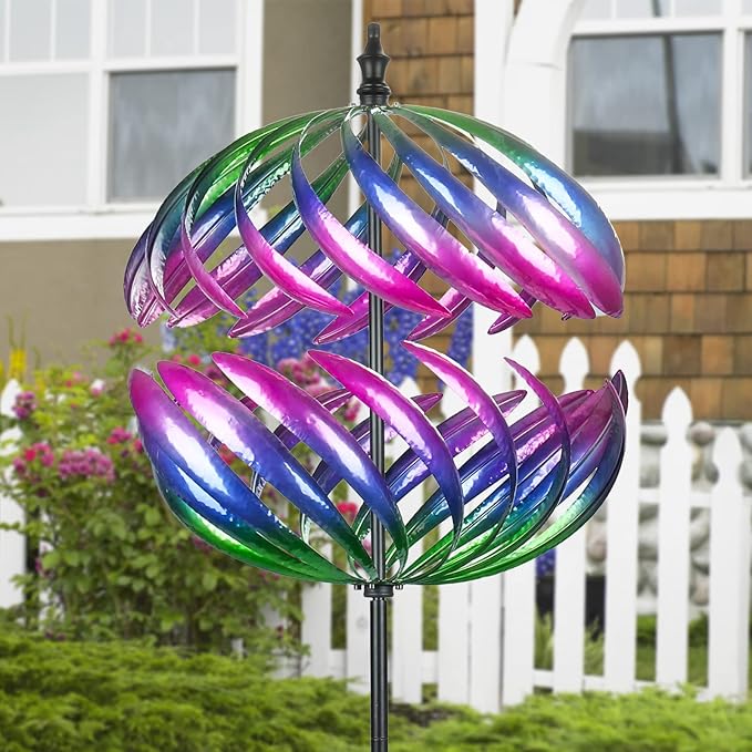 MUMTOP Wind Spinner 360 Degrees Double Steel Metal Wind Sculpture Ball Spinners for Decorating Your Patio, Lawn & Garden