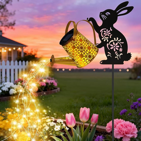 Solar Watering Can Lights, Bunny Hanging Lantern Solar Lights Outdoor, Rabbits Lover Gifts for Mom Women Birthday Mother's Day Christmas, Waterproof Garden Decor Outside Patio Yard Pathway Backyard