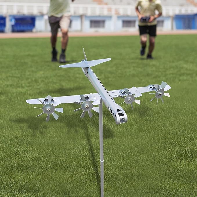 Wind Spinner Statue Aircraft Windmill Airplane Model with Metal Stake Decorative Figurine Iron Art Sculpture for Lawn