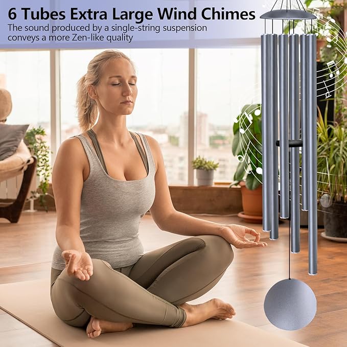 66" Wind Chimes for Outside Deep Tone - 6 Thicken Tubes Large Wind Chimes for Outdoor, Gifts for Valentines Day, Women, Mom, Grandma, Sympathy, Big Windchimes for Garden and Patio (Dusty Blue)