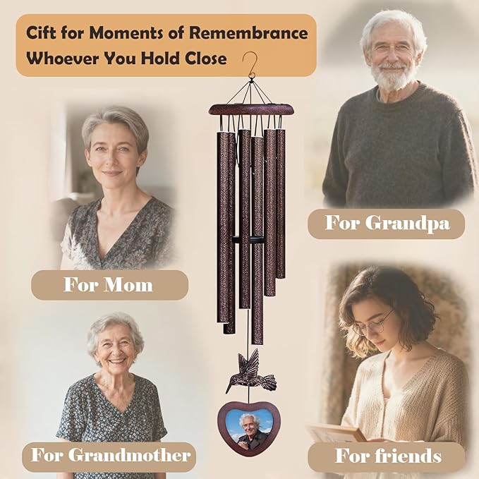 32-Inch Heartfelt Memorial Wind Chimes - Gently Soothing Sympathy Gifts for Loss of Loved One, Perfectly Serene Wind Chimes for Outside & Meaningful Memorial Gifts