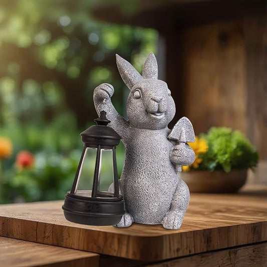 RICHIE Rabbit Statue Garden Ornaments Art Outdoor Decoration with Solar Powered LED Lights Decor for Patio,Balcony,Yard, Mum Birthday Gifts, Garden Gifts for Women, Chrismtas Gifts for Mom Grandma