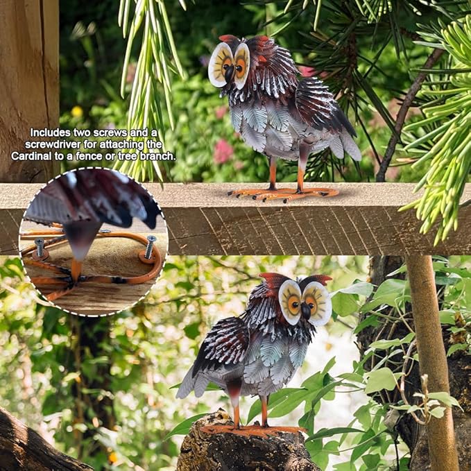hogardeck Owl Garden Decor Outdoor Statues, Large Metal Bird Standing Yard Art, Lawn Sculptures Ornaments for Outside Patio Pond Backyard, Holiday Sympathy Gifts for Grandma Mom