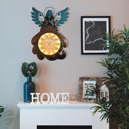 MUMTOP Indoor Outdoor Thermometer - Angel Wall Thermometer, Solar Lights Decorative Temperature Thermometer with Garden Stake for Patio, Room, Greenhouse, Outside Decor