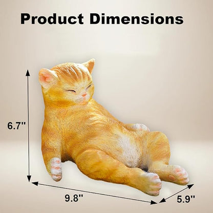 Orange Cat Garden Statue, Funny Resin Cat Figurine for Outdoor Indoor Decor, Cute Relaxing Cat Sculpture for Patio Yard Lawn Porch Shelf, Cat Lover Gift, Weather Resistant, 9.8" L x 5.9" W x 6.7" H