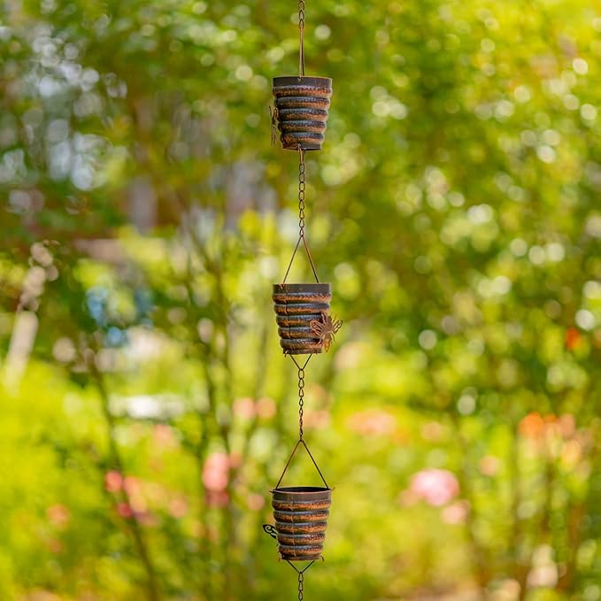 Zaer Ltd. Ornate Hanging Rain Chains (Bronze Finish, Bumble Bee Hives)