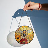 7.8" Bee Honeycomb Stained Glass Suncatchers Art Insect Flowers for Sun Catcher Gifts for Pet Insects Animal Nature Floral Lovers Women Grandma Mom Friend Painted Glass Panel Décor BUG-08C-SG8
