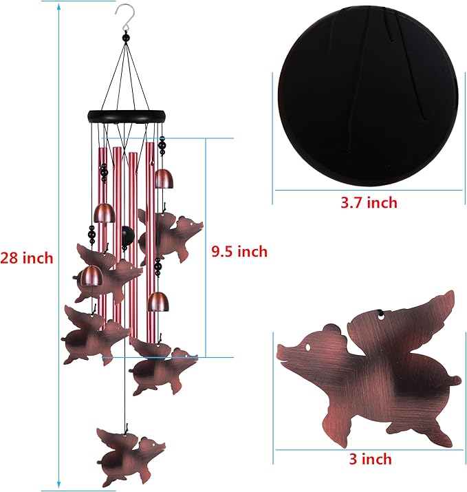 Outdoor Fly Pigs Wind Chimes Indoor Decor - Hand-Made Mobile Romantic Windcatcher, Pig Chimes, Flying Pig Wind Chimes for Home, Balcony, Tree, Patio, Garden Decoration, Gift for Mom(4 Tubes, 5 Pigs)