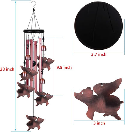 Outdoor Fly Pigs Wind Chimes Indoor Decor - Hand-Made Mobile Romantic Windcatcher, Pig Chimes, Flying Pig Wind Chimes for Home, Balcony, Tree, Patio, Garden Decoration, Gift for Mom(4 Tubes, 5 Pigs)