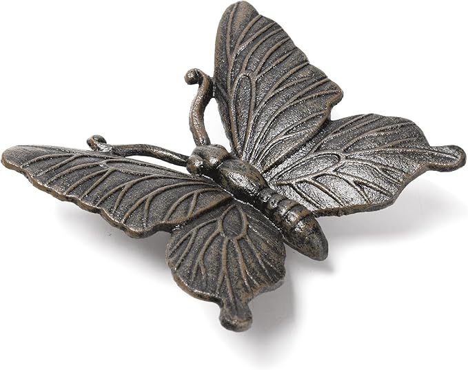 BRASSTAR Cast Iron Butterfly Statue Art Decor for Garden, Lawn, Yard, Patio, Farmhouse, Pond, Backyard, Office Desk Paper Weight Decoration (Black, L)