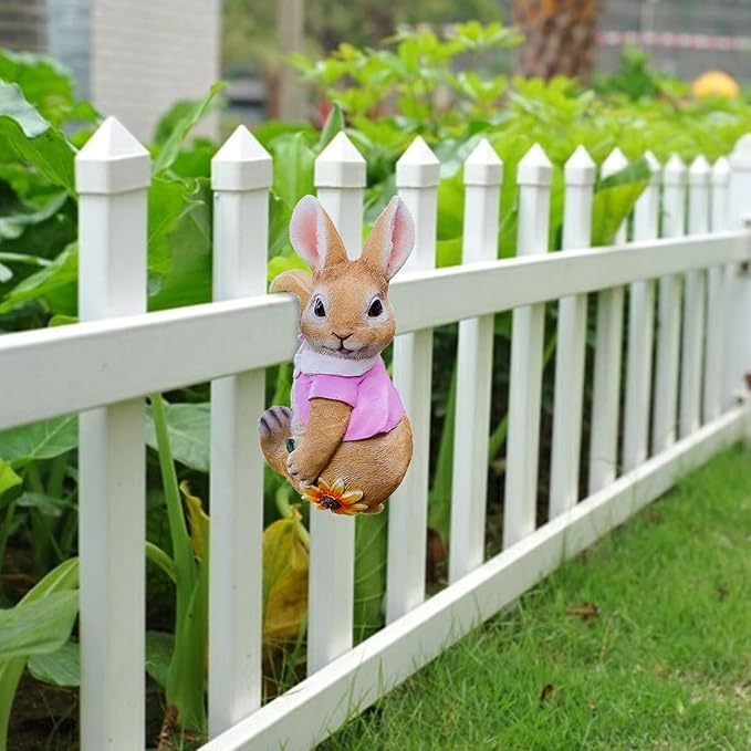 Mini Hanging Bunny Resin Garden Statues, Cute Rabbits Sculpture, Indoor Outdoor Decorations Cute Rabbits Planter Pots Hanger, Art Décor Figurine Ornament for Easter Yard Home Garden Patio