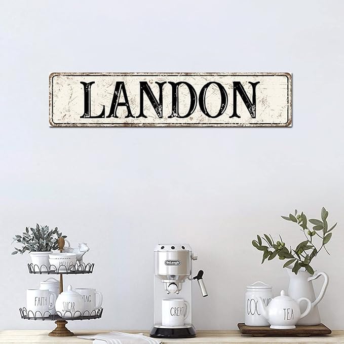 Madcolitote Rustic Landon Wood Signs Landon Street Signs Customized Vintage Wood Plaque Farmhouse Wall Art Wall Decor for Home Bars Clubs Cafes Man Cave Party 4x18in