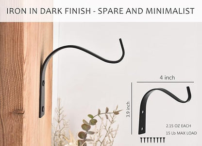 4 Inch Iron Wall Hooks for Plant Hanger Bracket Indoor Outdoor, Wall Mount Rustic Decor for Light, Lanterns Fence, Bird Feeders, Wind Chimes