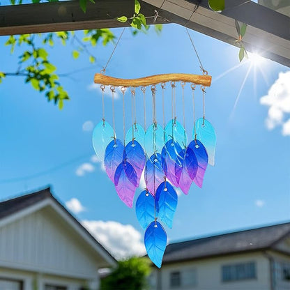 Glass Leaves Wind Chimes for Outdoor Memorial Decor - Unique Wind Chimes for Garden, Yard, Porch & Christmas, Durable Outside Christmas Decoration with Handcrafted Glass Design