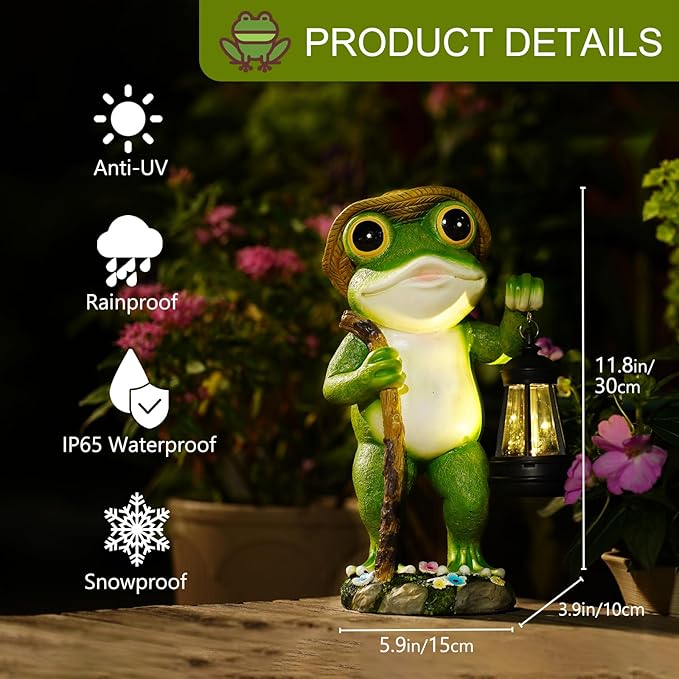 twinbling Solar Frog Garden Decor with Lantern Outdoor Statue for Patio Pathway Frog Figurine for Yard Decoration Lawn Ornament Gardening Gifts for Women Mom Grandma