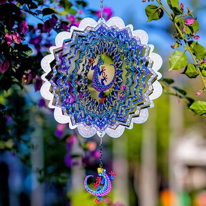 DREAMYSOUL Metal 12" Wind Spinner, Gecko Hanging Wind Spinner for Yard and Garden 3D Kinetic Wind Sculpture Indoor Outdoor Patio Decoration