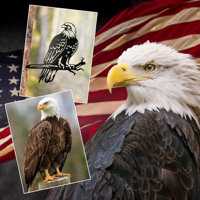 OULYDEKO Bald Eagle Metal Bird Yard Art, Outdoor Tree Decor, Eagle Statue Gift for Men