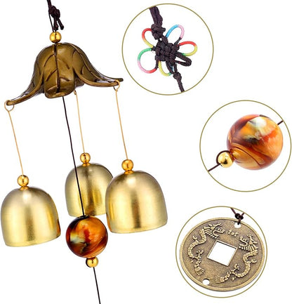 2 Pieces Wind Chimes Feng Shui Wind Bell 3 Bells Hanging Chimes for Good Luck Home Garden Patio Hanging Decoration